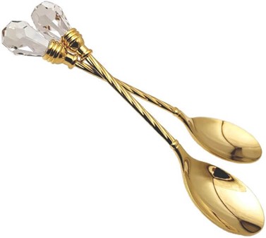 GAVE MED STIL. Sæt af 6 forgyldte skeer med store Swarovski krystaller