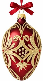 Smuk, glas julepynt i vin rød Fabergé æg form. Julefigur H: 13 cm
