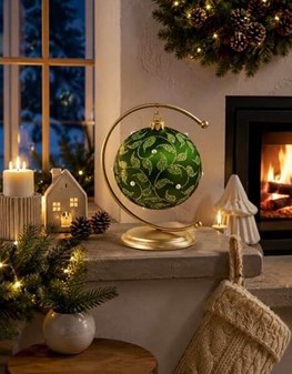 Billige grønne glas julekugler med et plantemotiv, Ø 10 cm 6 stk