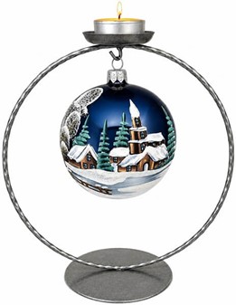Skinnende, glitrende og smukke blå julekugler med vinterlandskab. 10cm