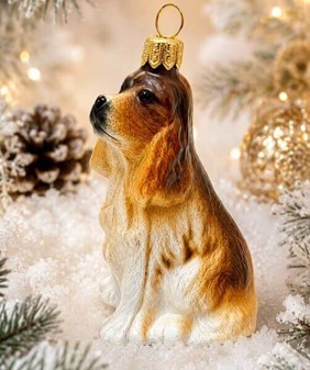 Juledekorationer hund. Sød glas figur af cocker spaniel, højde 14 cm