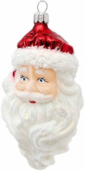 Klassisk juletræspynt. Glas figur af julemandens hoved. H 12,30 cm