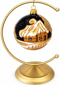Sorte julekugler med tre forskellige julemotiver i guld, Ø 8 cm 6 stk