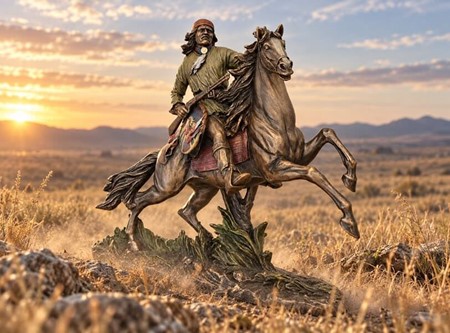 INDIANER FIGUR. Apache på hest, bronze dekoration til hjemmet