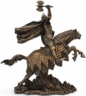 Majestætisk bronzefigur af middelalder ridder på hest. Til stuepynt