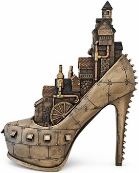 Steampunk sko-skulptur – Fantastisk by møder victoriansk maskineri