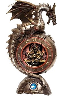 DRAGE FIGUR. Smuk o unik bronzeskulptur af Steampunk ur med drage