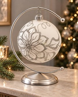 Hvide juletræskugler glas. Smukke håndblæste julekugler. Ø 10 cm 6 stk