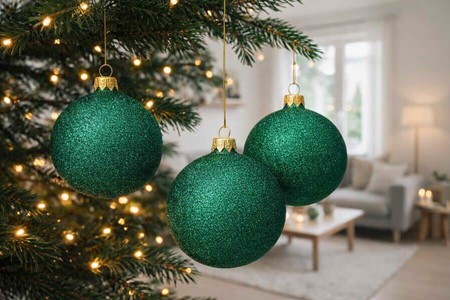 Ekstremt grønne, skinnende med glitter glas julekugler, Ø 8 cm 6 stk