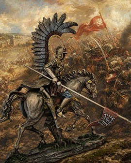 Udsøgt bronze figur af Hussar, polsk kriger på heste. God gave til ham