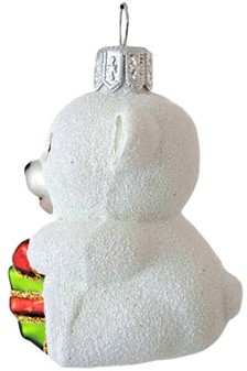 Håndlavet julepynt. Hvid lille bamse til at hænge på juletræet. 7 cm