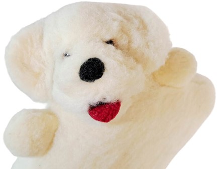 GAVE TIL BØRN. Sjove uldpude til børn og baby - bløde hvid fårehund