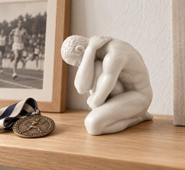 ATLET. Nøgen Mand Porcelæn Figur, der Forener Styrke og Skønhed