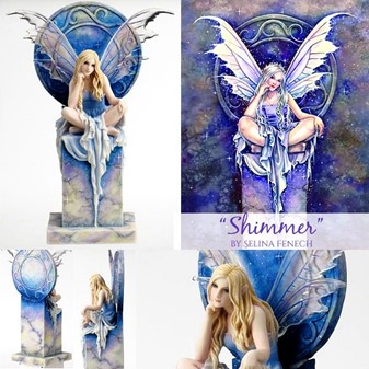 Blå Himmel Fe Figur. En Drøm i Marmor. Fantastisk Polyresin Figur