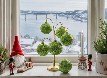 Lysegrøn Julemagi: Håndlavede Glas Julekugler med Guldstøv. Ø 8cm 6stk