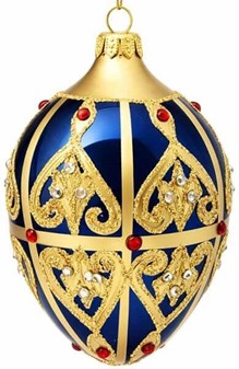 Blåt julepynt. Glasjulekugle i form af marineblåt Fabergé -æg. H 13 cm