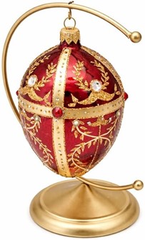 Smuk, håndmalet julepynt i rød Fabergé æg form. Julefigur H: 13 cm
