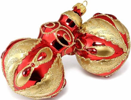 Polske rødt/guld julekugler glas i konge scepter form. 11 cm, 2 stk