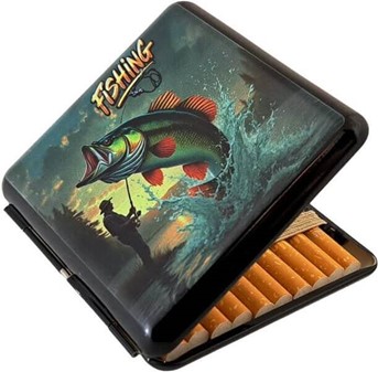 Cigaret etui Metal til Fisker. Gaveidé med detaljeret fiskerimotiv