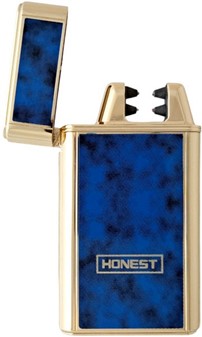 USB Elektrisk Lighter med Dobbelt Lysbue. Guld og Blå Marmor Finish