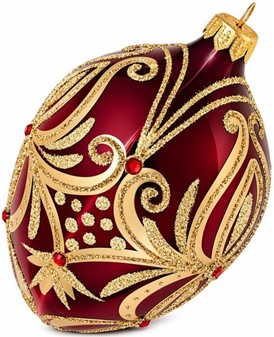 Smuk, glas julepynt i vin rød Fabergé æg form. Julefigur H: 13 cm