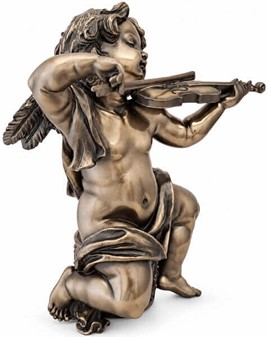 PERFEKT JULEGAVER. Smuk bronze figur af en engle spiller violin