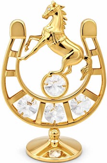Forgyldt hestesko med Swarovski-krystaller. For heldigvis