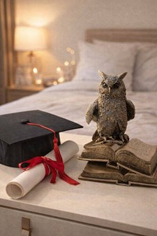 Ugle Figur på Bøger - Unik Studentergave med Betydning