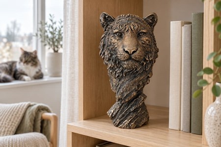 Bronze buste af tiger. Eksklusiv stuepynt og kontordekoration