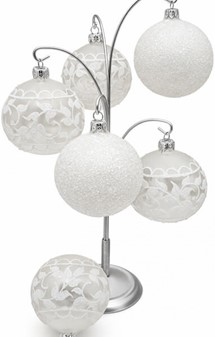 Smukke hvide juletræskugler dekoreret med hvid glitter, Ø 8 cm 6 stk