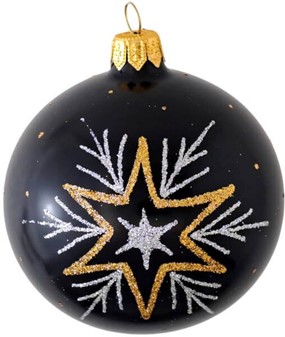 Sorte julekugler med tre forskellige julemotiver i guld, Ø 8 cm 6 stk