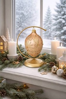 Guld glas æg med gule krystaller, pragtfuldt polsk julepynt. H: 13 cm