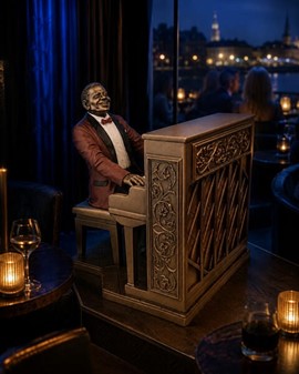 Jazzpianist ved klaveret figur – Den perfekte gave til musikeren
