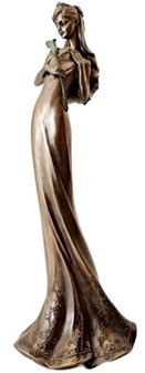 BRYLLUPSFIGURER. Smuk bronze skulptur af brudepige med lilje