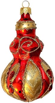 Polske rødt/guld julekugler glas i konge scepter form. 11 cm, 2 stk