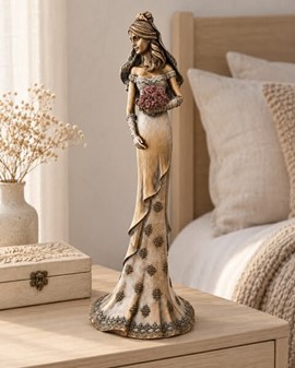 BRYLLUPSFIGUR. Smuk bronze figur af bruden med en bryllupsbuket