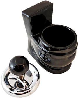 Unikt askebæger i sort keramik. Sjov gave med toilet-design