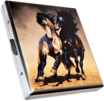 CIGARETETUIER METAL. Smukke heste i galop på billige cigaretetuier