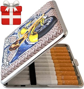 Cigaretetui i Metal til 20 stk – Robust Design med Biker-motiv