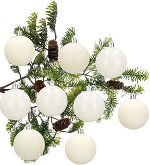 Julekugler plast hvid blank, mat og gliter Ø 4,6 til 5 cm, 12 stk