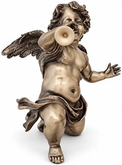FIGURER PYNT. Smuk, dekorativ bronze figur af engel med trompet