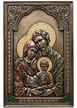 Den Hellige Familie Ikon. Bronze vægdekoration med religiøs betydning