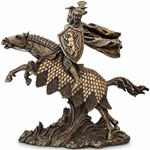 Majestætisk bronzefigur af middelalder ridder på hest. Til stuepynt