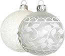 Smukke hvide juletræskugler dekoreret med hvid glitter, Ø 8 cm 6 stk