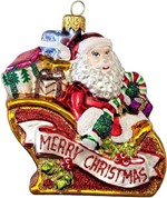 Julefigur. Fantastisk glasfigur af julemanden i slæde til juletræ