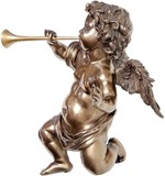 FIGURER PYNT. Smuk, dekorativ bronze figur af engel med trompet