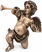 FIGURER PYNT. Smuk, dekorativ bronze figur af engel med trompet