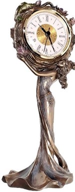 BRYLLUPSGAVE TIL MANDEN. Art Nouveau bronzefigur, kvinde med stor ur