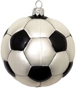 Julepynt 2024. Glasfigur - julekugle i form af sort og hvid fodbold