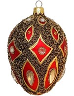 Smukt rigt dekoreret julepynt, polsk rød glas æg a la Fabergé. 13 cm